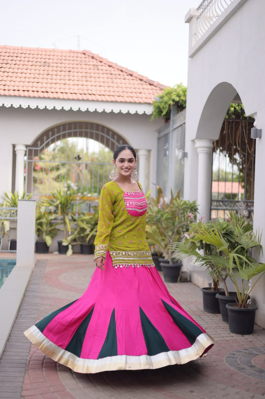 Navrathri Lehenga Choli - Olive Green Bandhini Print